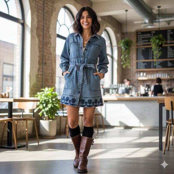 Jacqui E Dresses & Skirts - NWT Jacquie the Label Elodie Cotton Embroidered Denim Mini Shirt Dress